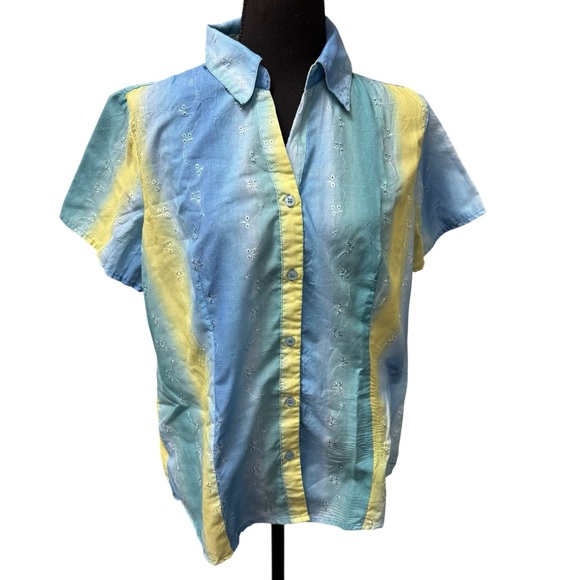Lemon Grass Tops - Lemon Grass Studio Blue Yellow Embroidered Button Shirt Medium Summer Top